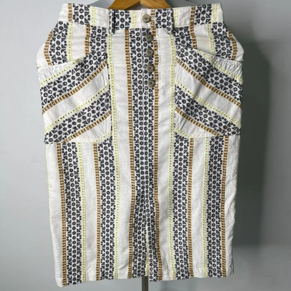 Anthropologie Quincy Embroidered Eyelet Button Fly Pencil Skirt 2 Spring Boho - Picture 3 of 10